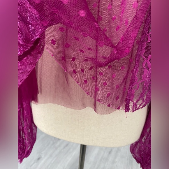 Free People A Little Love Lace Peasant Top Purple/Magenta Sheer Size Small - Picture 7 of 8